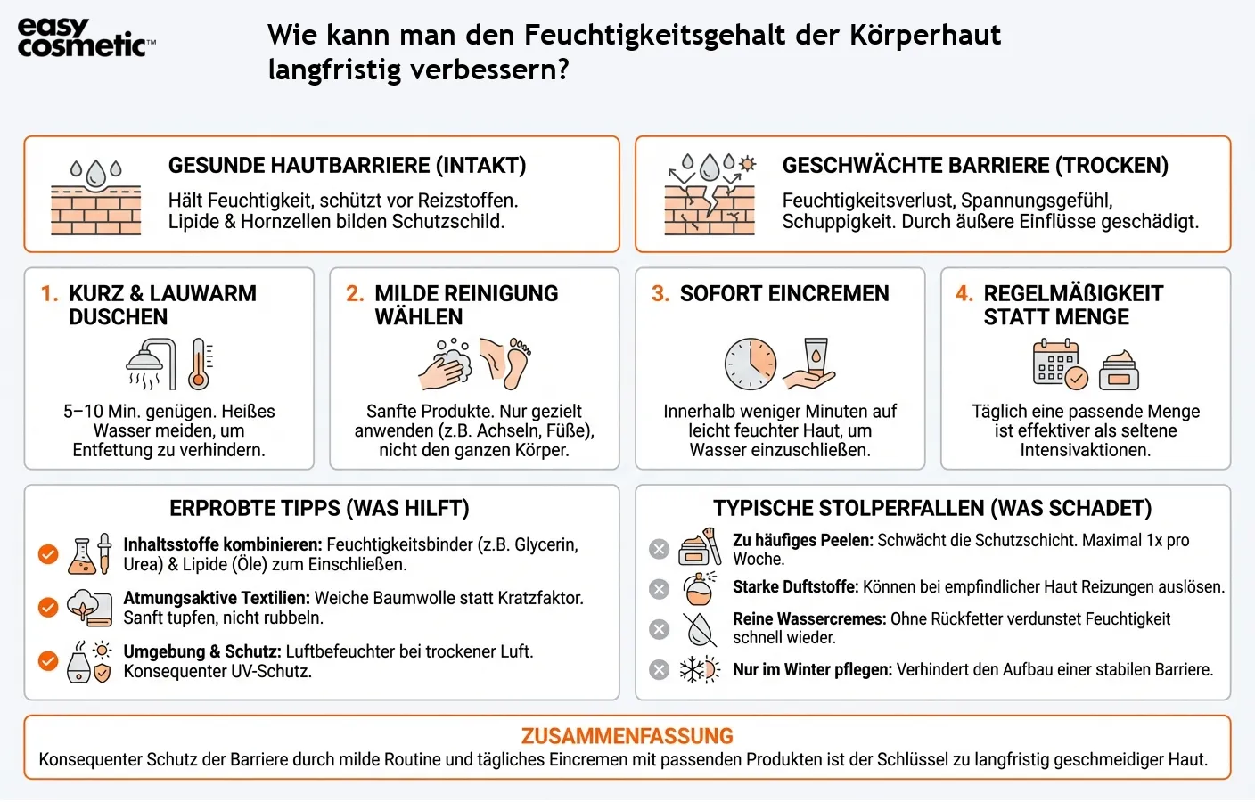 Wie kann man den Feuchtigkeitsgehalt der Körperhaut langfristig verbessern?