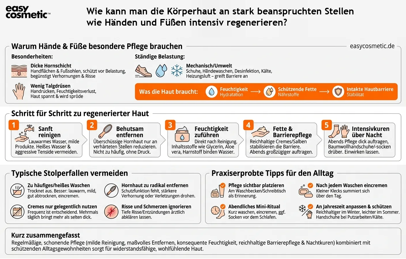 Wie kann man die Körperhaut an stark beanspruchten Stellen wie Händen und Füßen intensiv regenerieren?