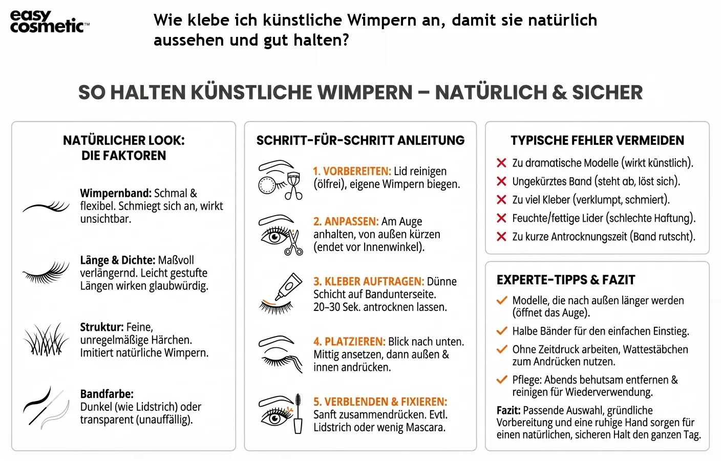 Wie klebe ich künstliche Wimpern an, damit sie natürlich aussehen und gut halten?