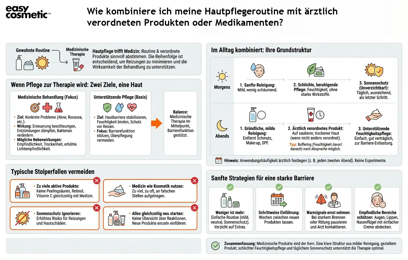 Wie kombiniere ich meine Hautpflegeroutine mit ärztlich verordneten Produkten oder Medikamenten?