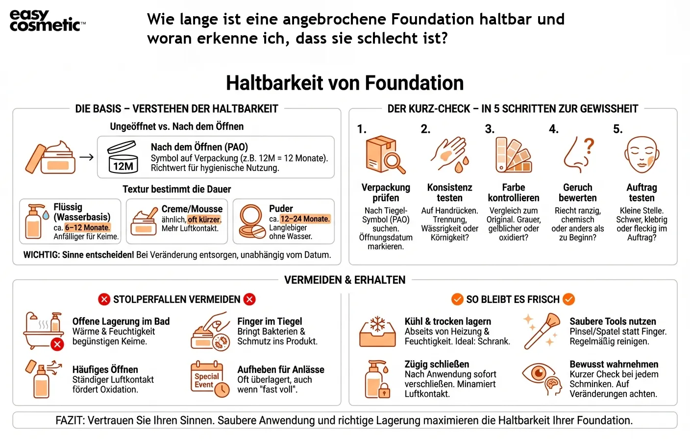 Wie lange ist eine angebrochene Foundation haltbar und woran erkenne ich, dass sie schlecht ist?