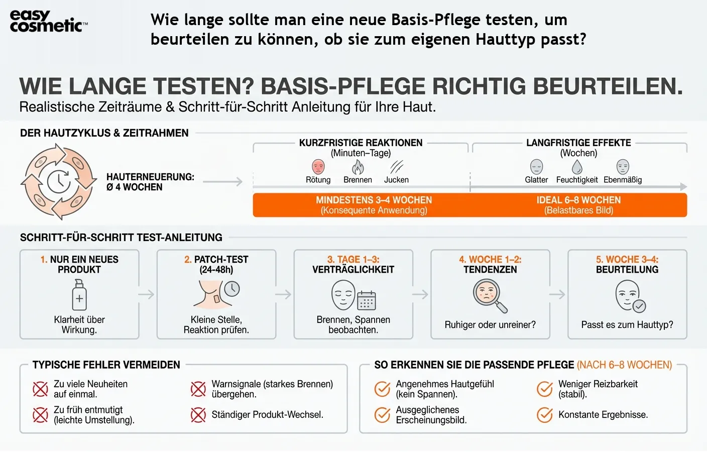Wie lange sollte man eine neue Basis-Pflege testen, um beurteilen zu können, ob sie zum eigenen Hauttyp passt?