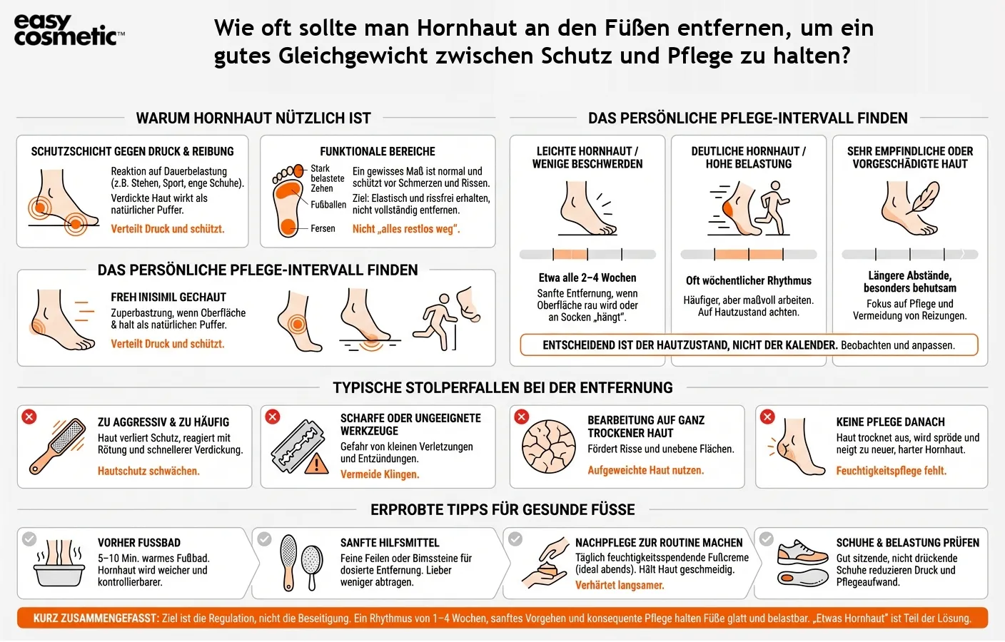 Wie oft sollte man Hornhaut an den Füßen entfernen, um ein gutes Gleichgewicht zwischen Schutz und Pflege zu halten?