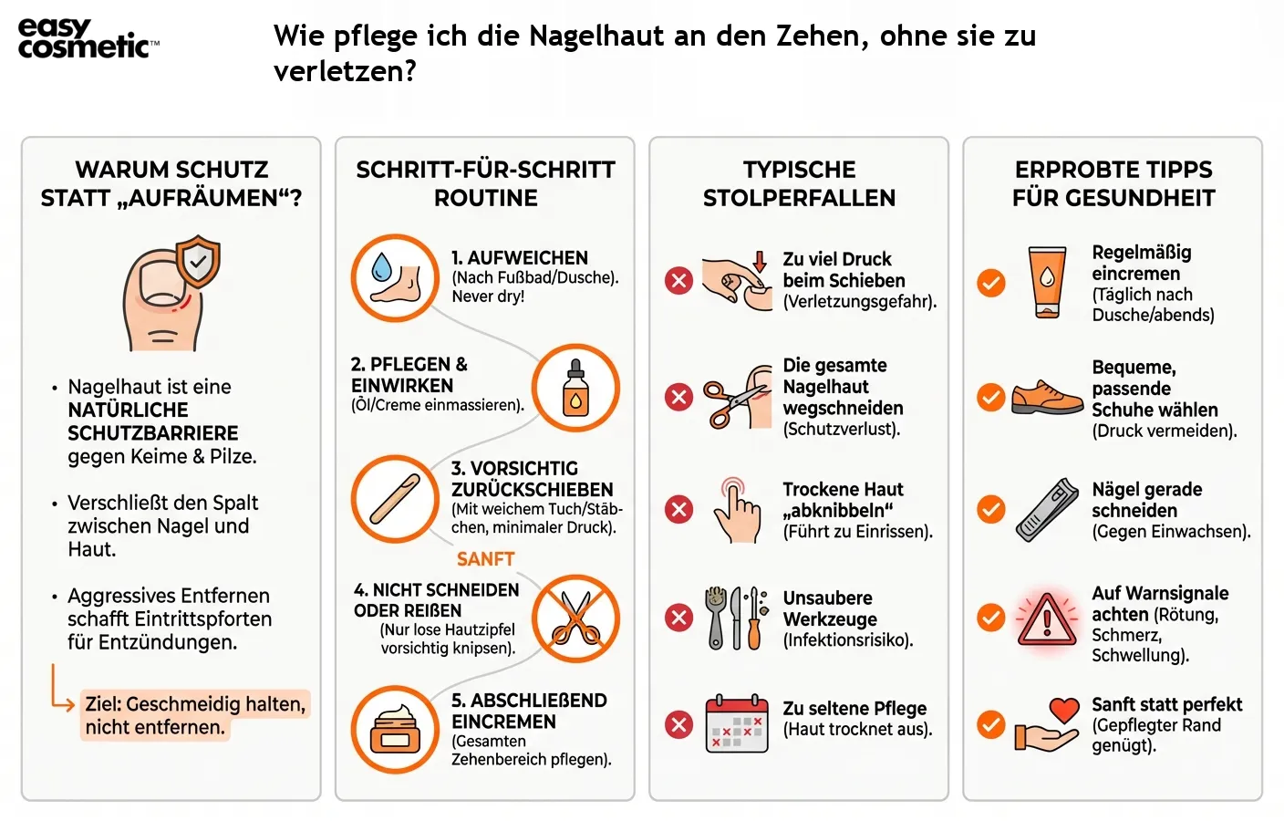 Wie pflege ich die Nagelhaut an den Zehen, ohne sie zu verletzen?