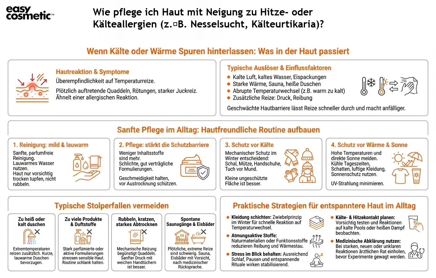 Wie pflege ich Haut mit Neigung zu Hitze- oder Kälteallergien (z. B. Nesselsucht, Kälteurtikaria)?