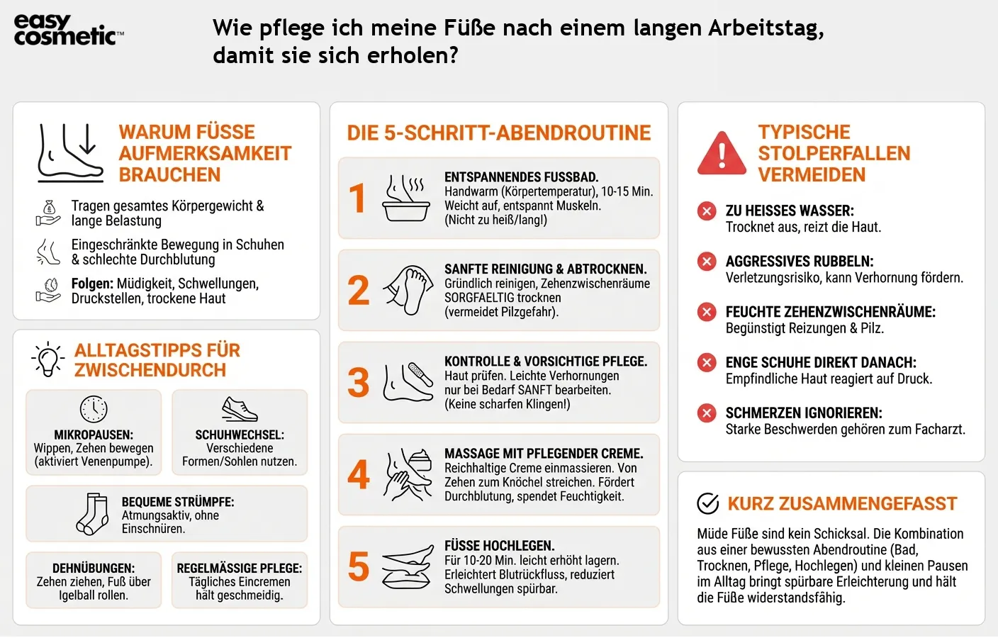 Wie pflege ich meine Füße nach einem langen Arbeitstag, damit sie sich erholen?