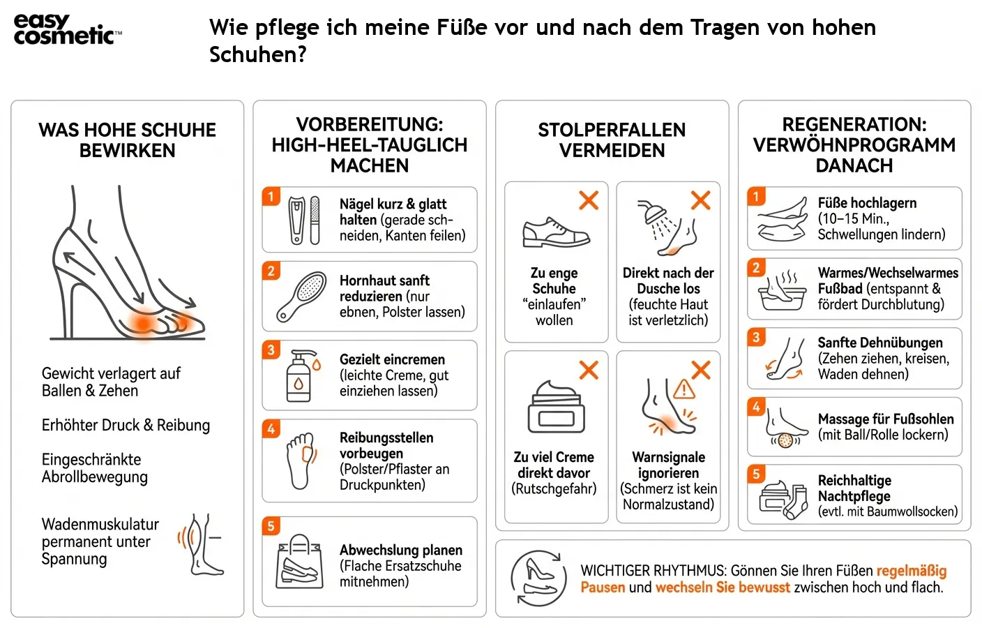 Wie pflege ich meine Füße vor und nach dem Tragen von hohen Schuhen?