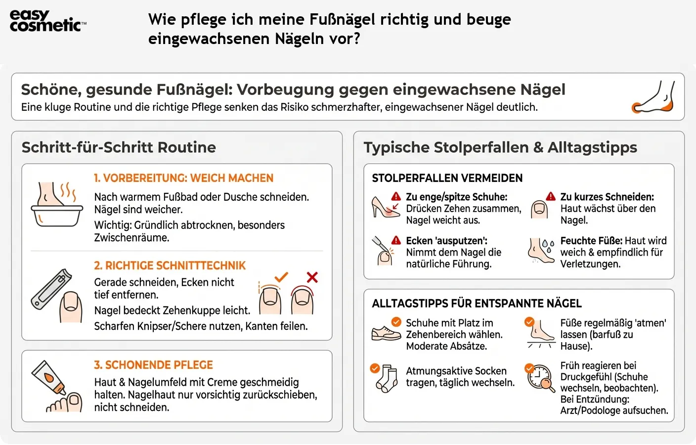 Wie pflege ich meine Fußnägel richtig und beuge eingewachsenen Nägeln vor?