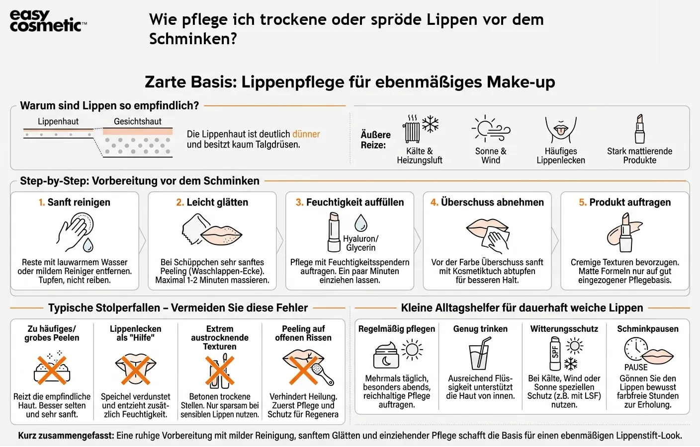 Wie pflege ich trockene oder spröde Lippen vor dem Schminken?