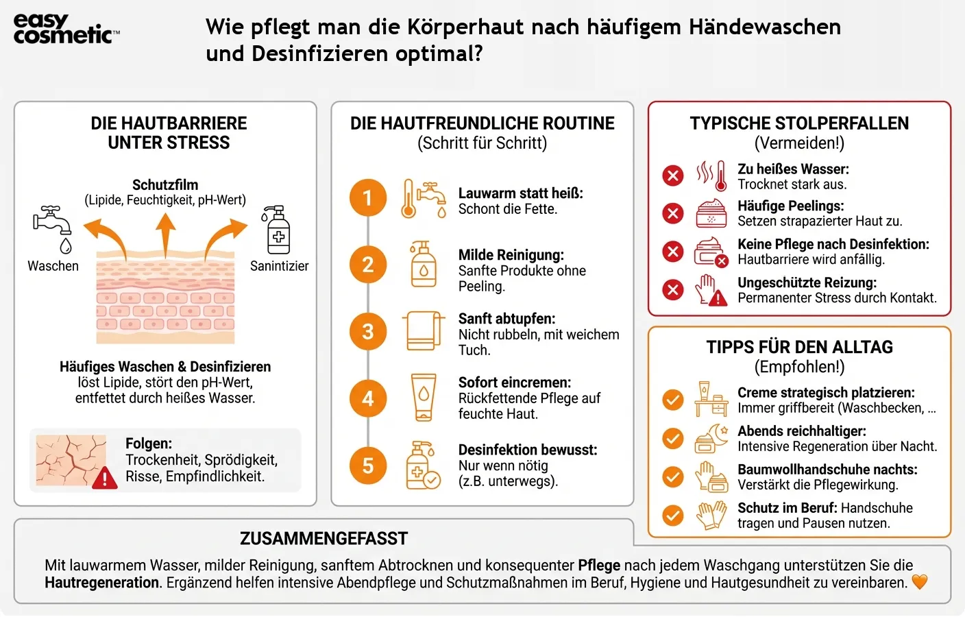 Wie pflegt man die Körperhaut nach häufigem Händewaschen und Desinfizieren optimal?