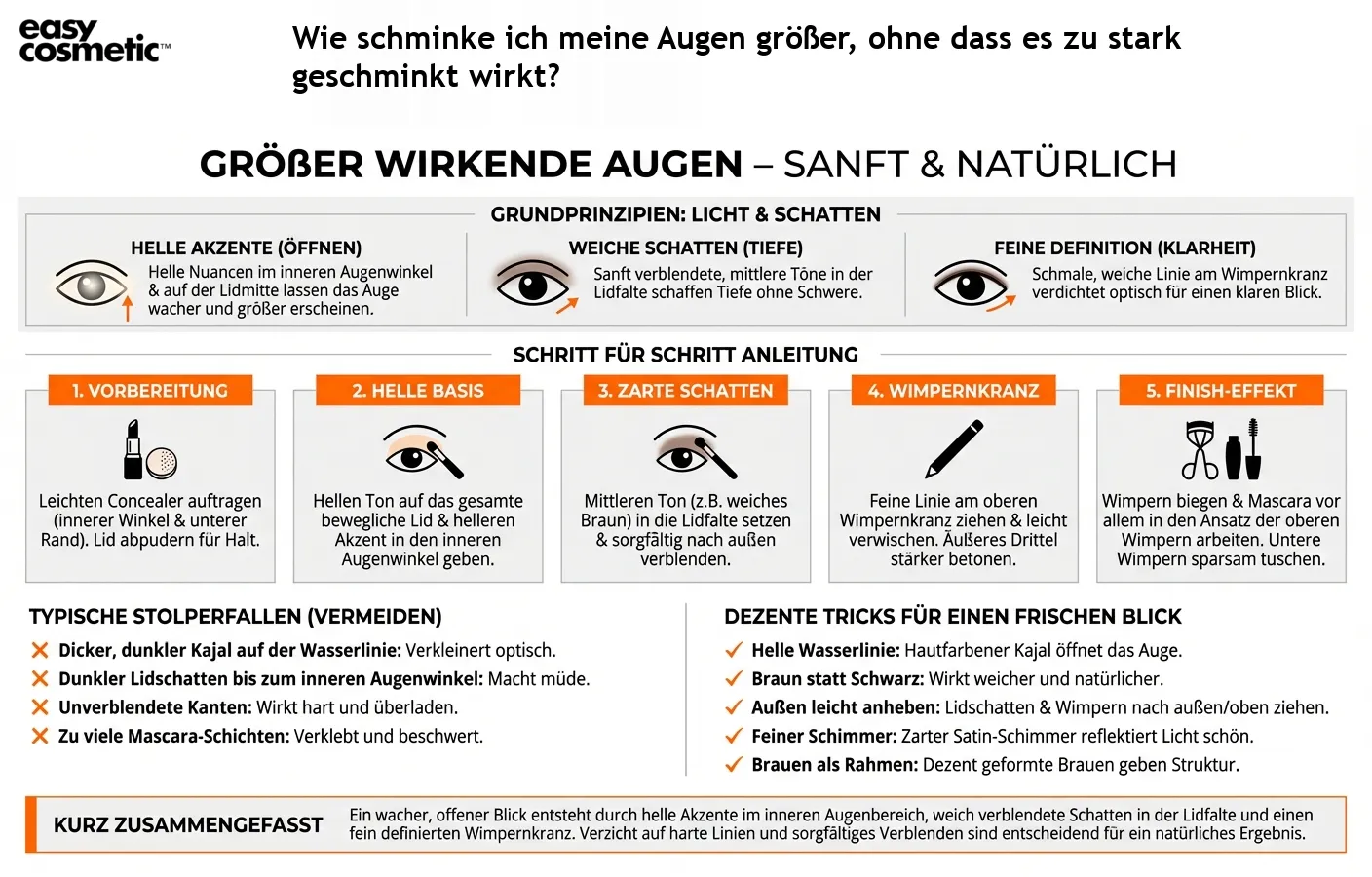 Wie schminke ich meine Augen größer, ohne dass es zu stark geschminkt wirkt?