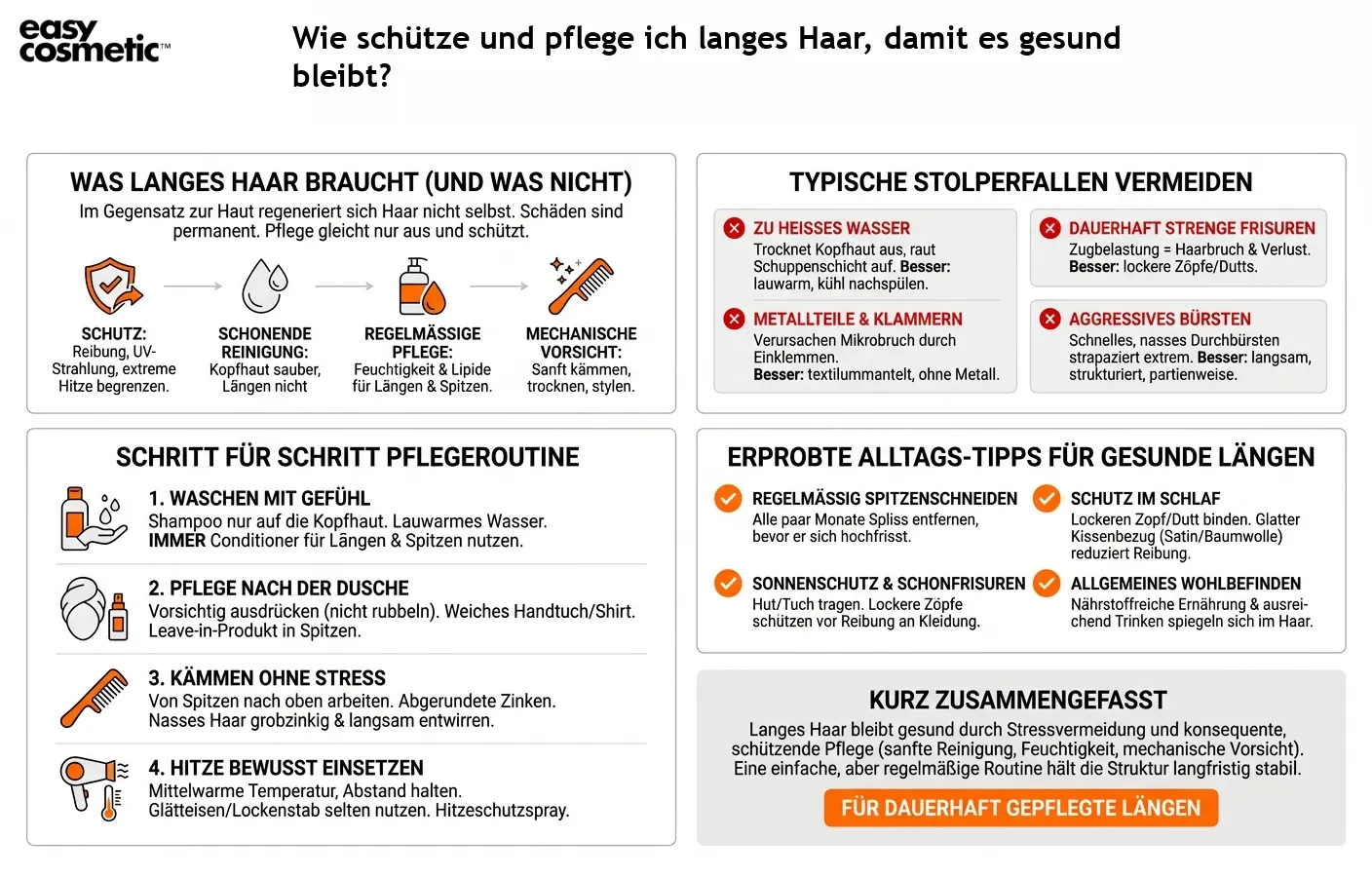 Wie schütze und pflege ich langes Haar, damit es gesund bleibt?