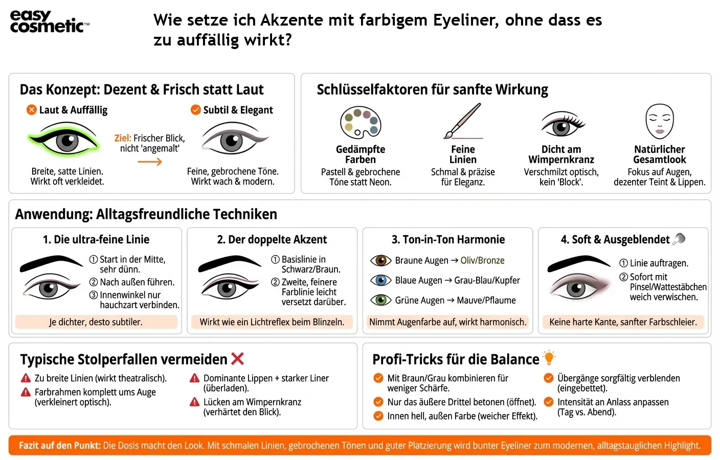Wie setze ich Akzente mit farbigem Eyeliner, ohne dass es zu auffällig wirkt?