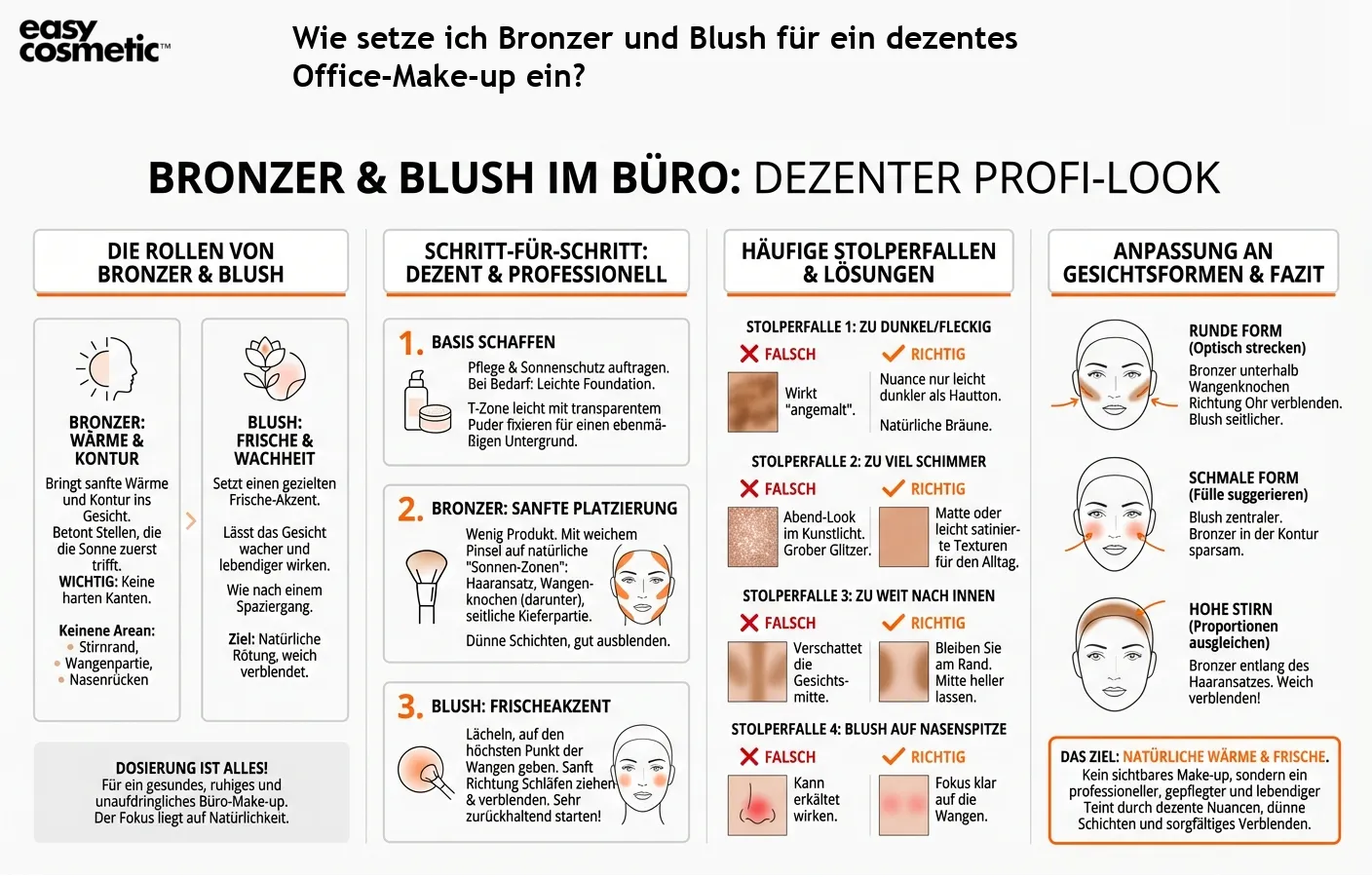 Wie setze ich Bronzer und Blush für ein dezentes Office-Make-up ein?