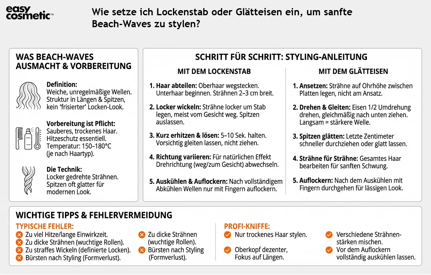 Wie setze ich Lockenstab oder Glätteisen ein, um sanfte Beach-Waves zu stylen?