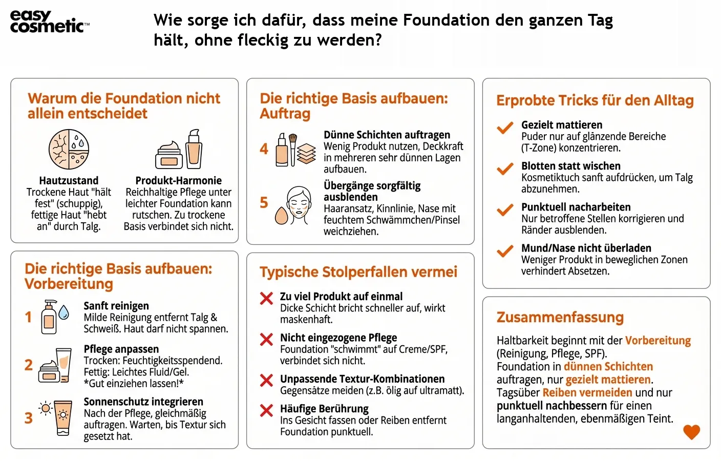 Wie sorge ich dafür, dass meine Foundation den ganzen Tag hält, ohne fleckig zu werden?