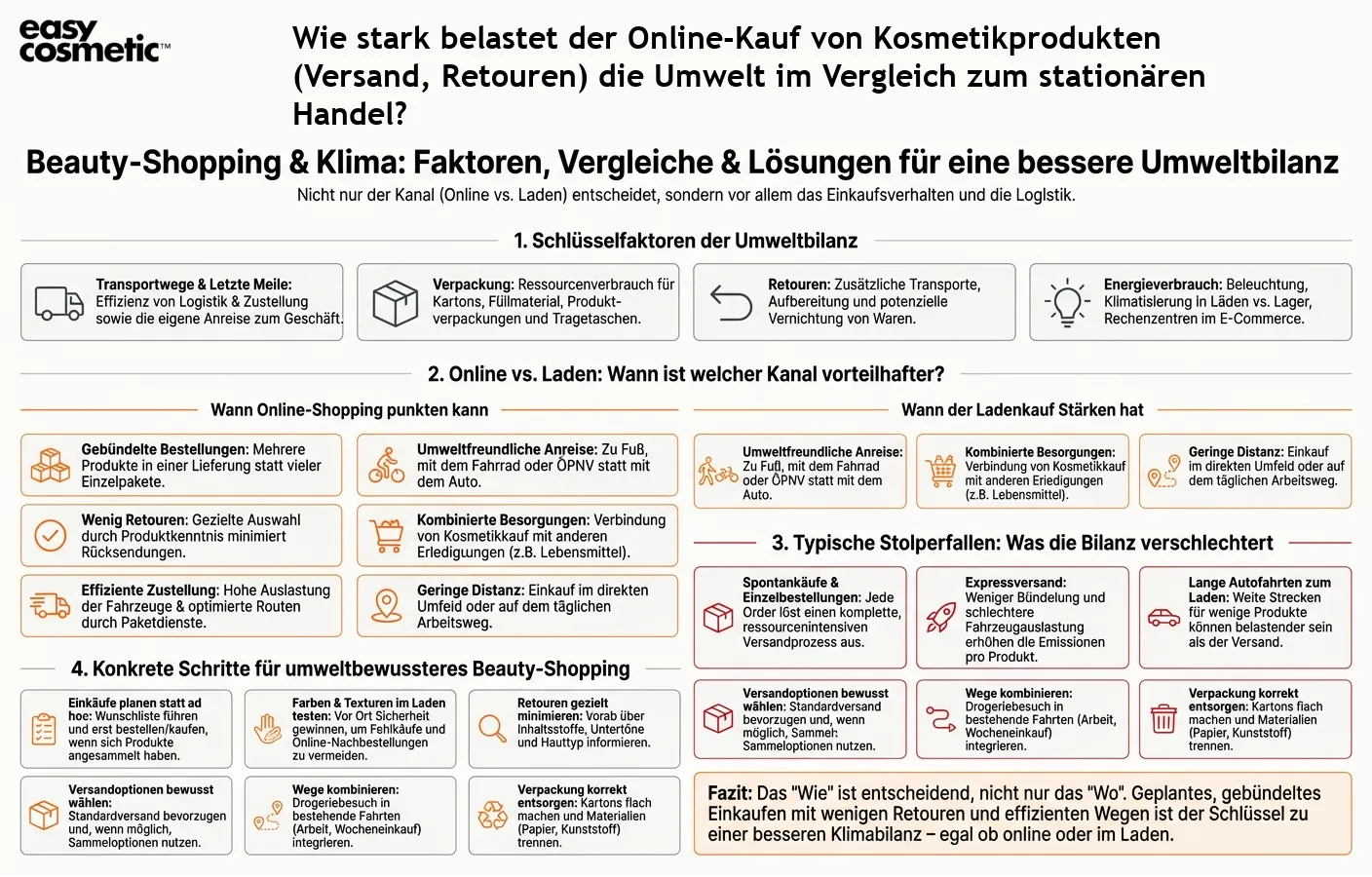 Wie stark belastet der Online-Kauf von Kosmetikprodukten (Versand, Retouren) die Umwelt im Vergleich zum stationären Handel?