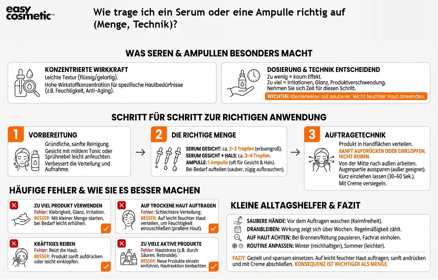 Wie trage ich ein Serum oder eine Ampulle richtig auf (Menge, Technik)?