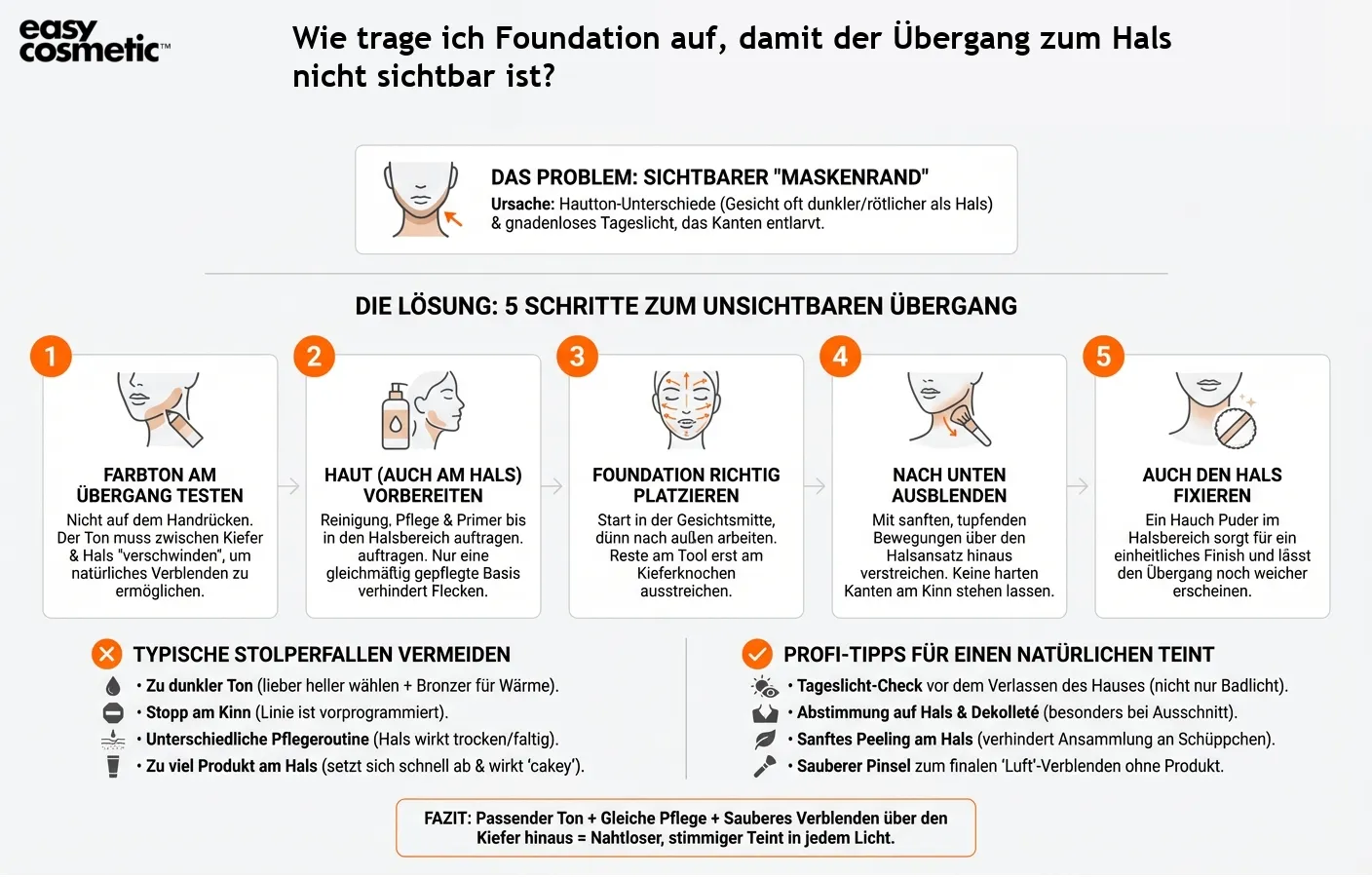 Wie trage ich Foundation auf, damit der Übergang zum Hals nicht sichtbar ist?