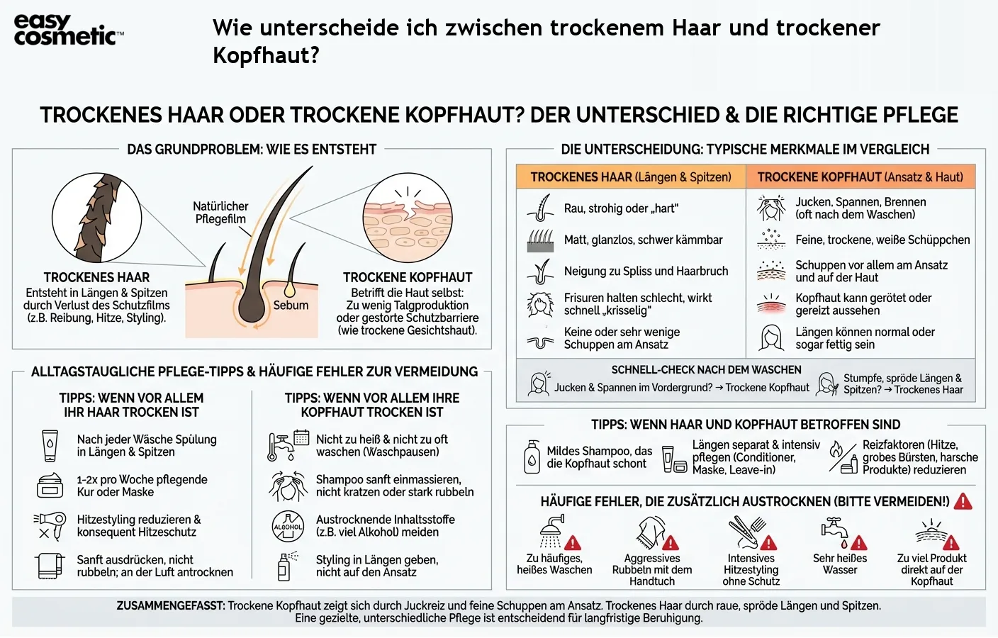 Wie unterscheide ich zwischen trockenem Haar und trockener Kopfhaut?