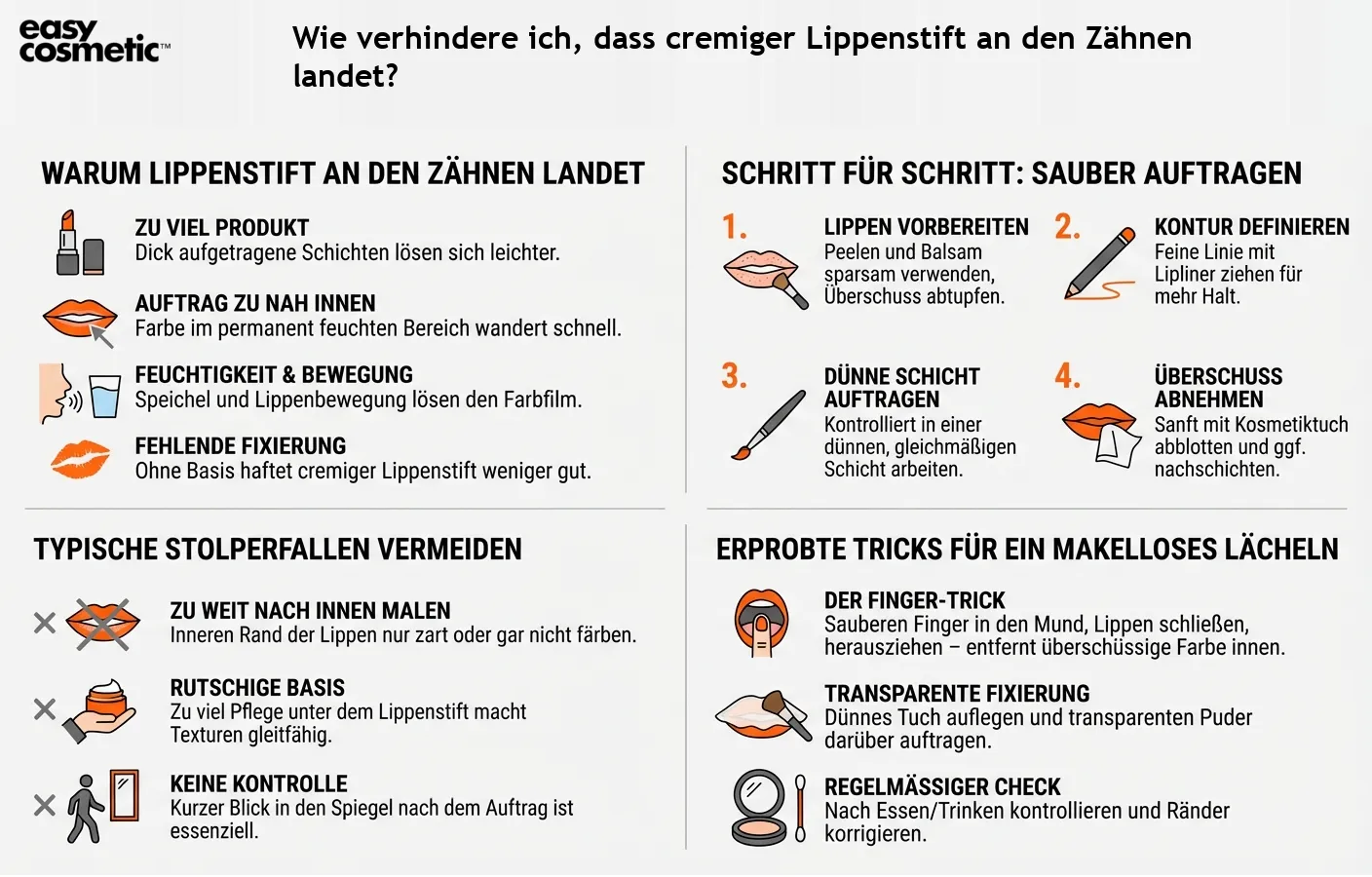 Wie verhindere ich, dass cremiger Lippenstift an den Zähnen landet?