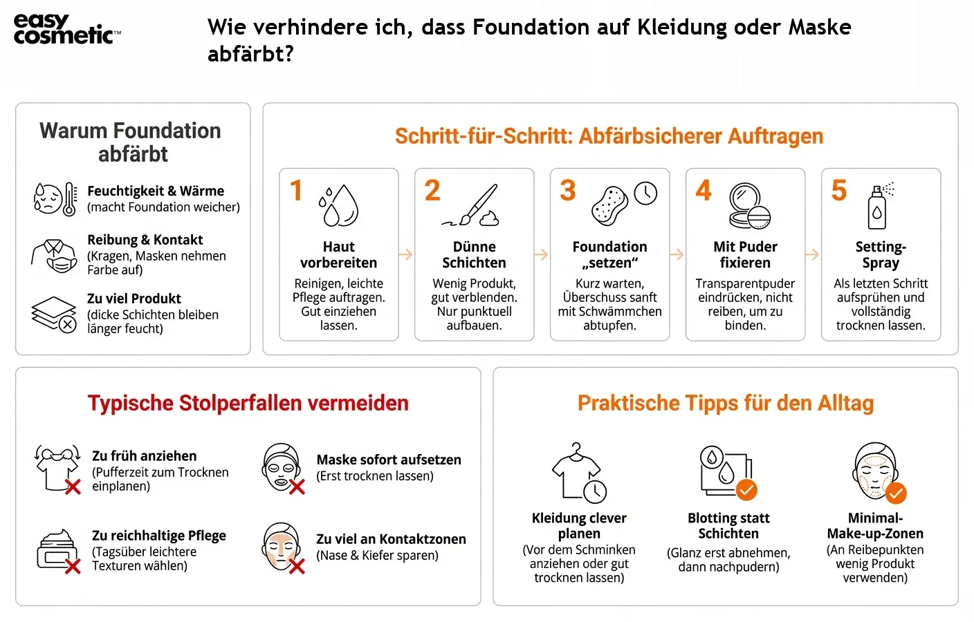 Wie verhindere ich, dass Foundation auf Kleidung oder Maske abfärbt?