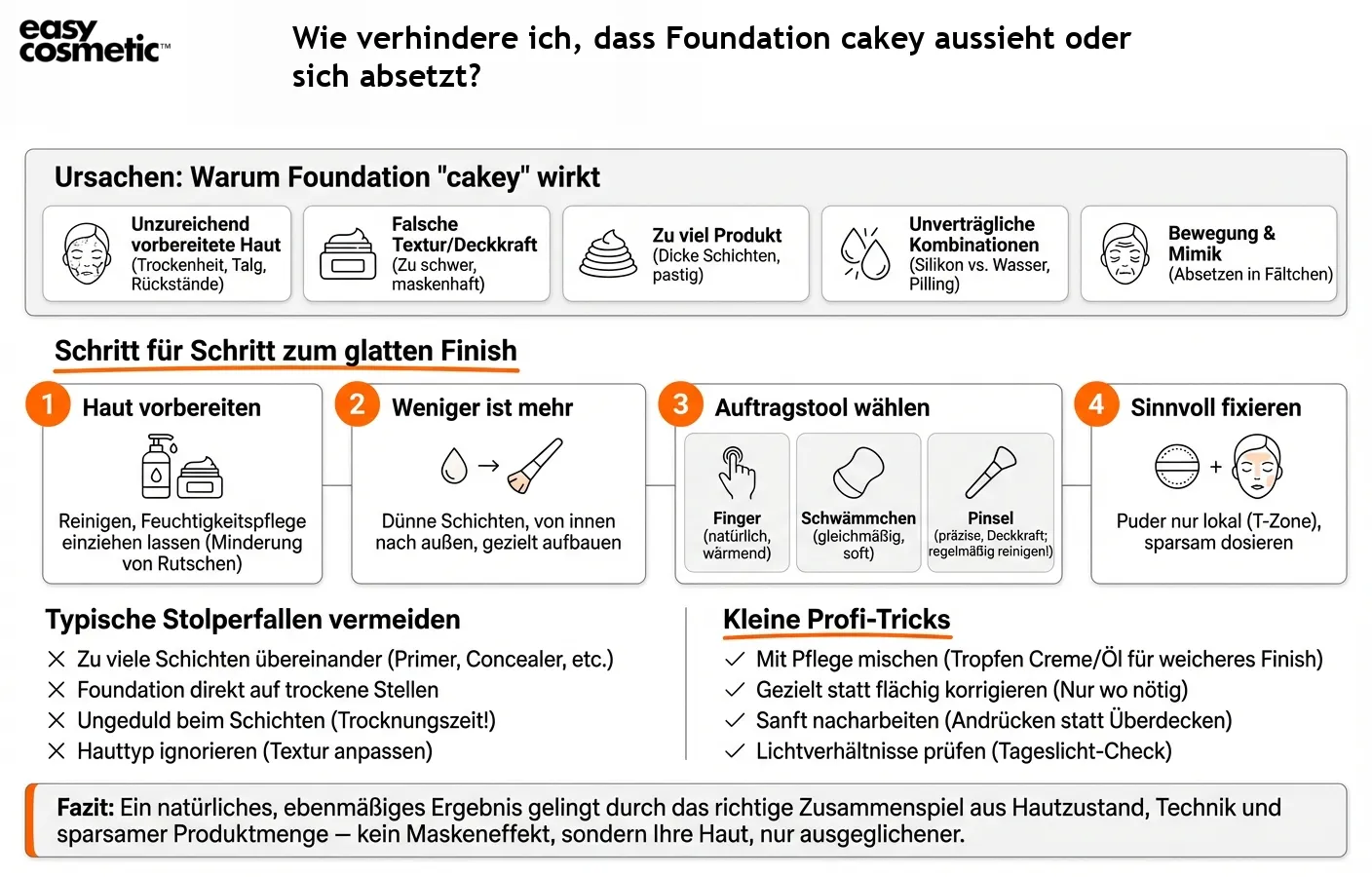 Wie verhindere ich, dass Foundation cakey aussieht oder sich absetzt?
