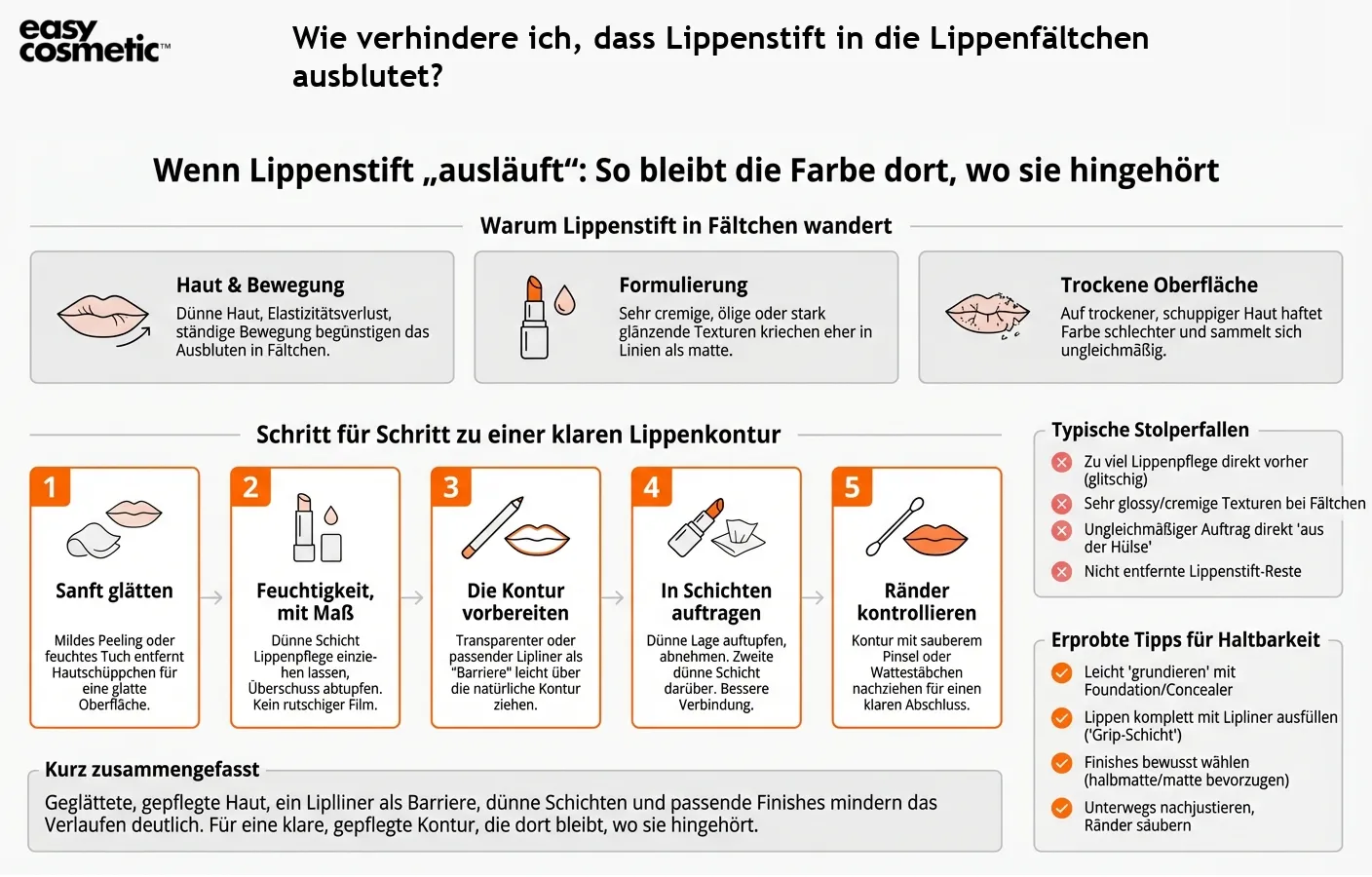 Wie verhindere ich, dass Lippenstift in die Lippenfältchen ausblutet?