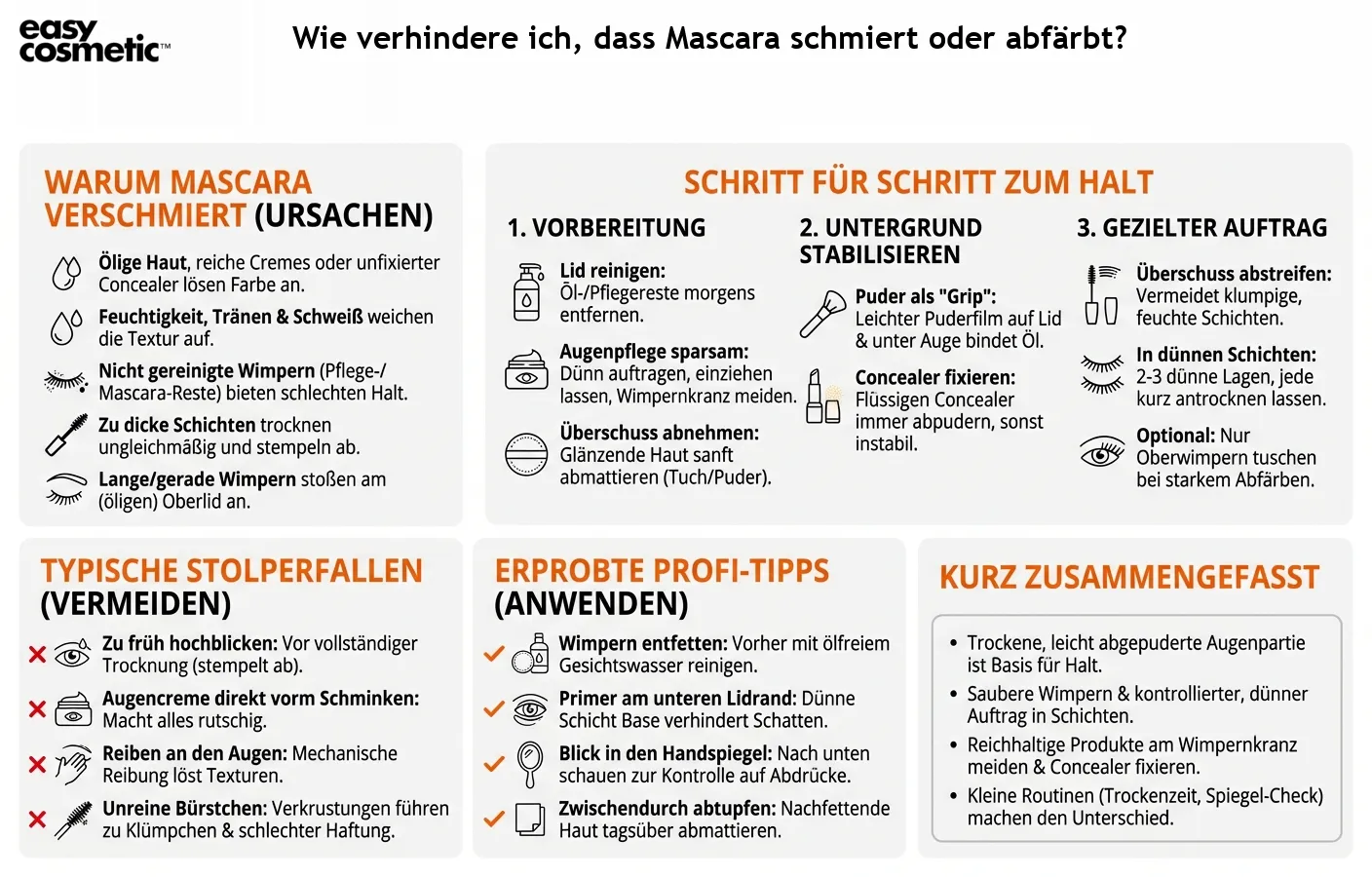 Wie verhindere ich, dass Mascara schmiert oder abfärbt?