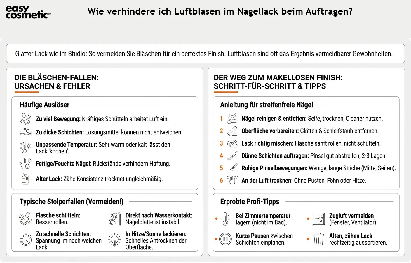 Wie verhindere ich Luftblasen im Nagellack beim Auftragen?