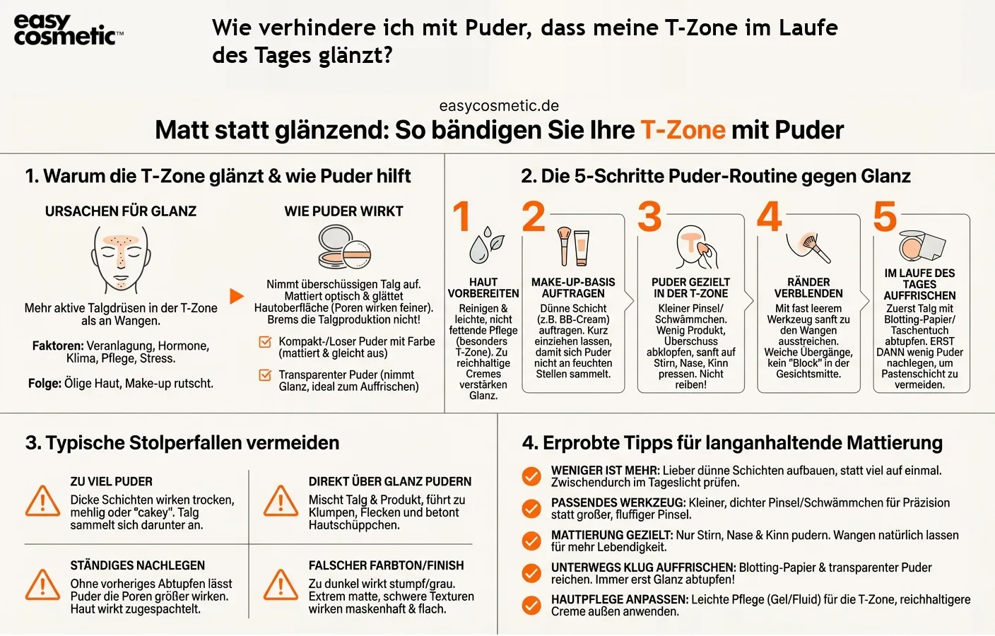 Wie verhindere ich mit Puder, dass meine T-Zone im Laufe des Tages glänzt?