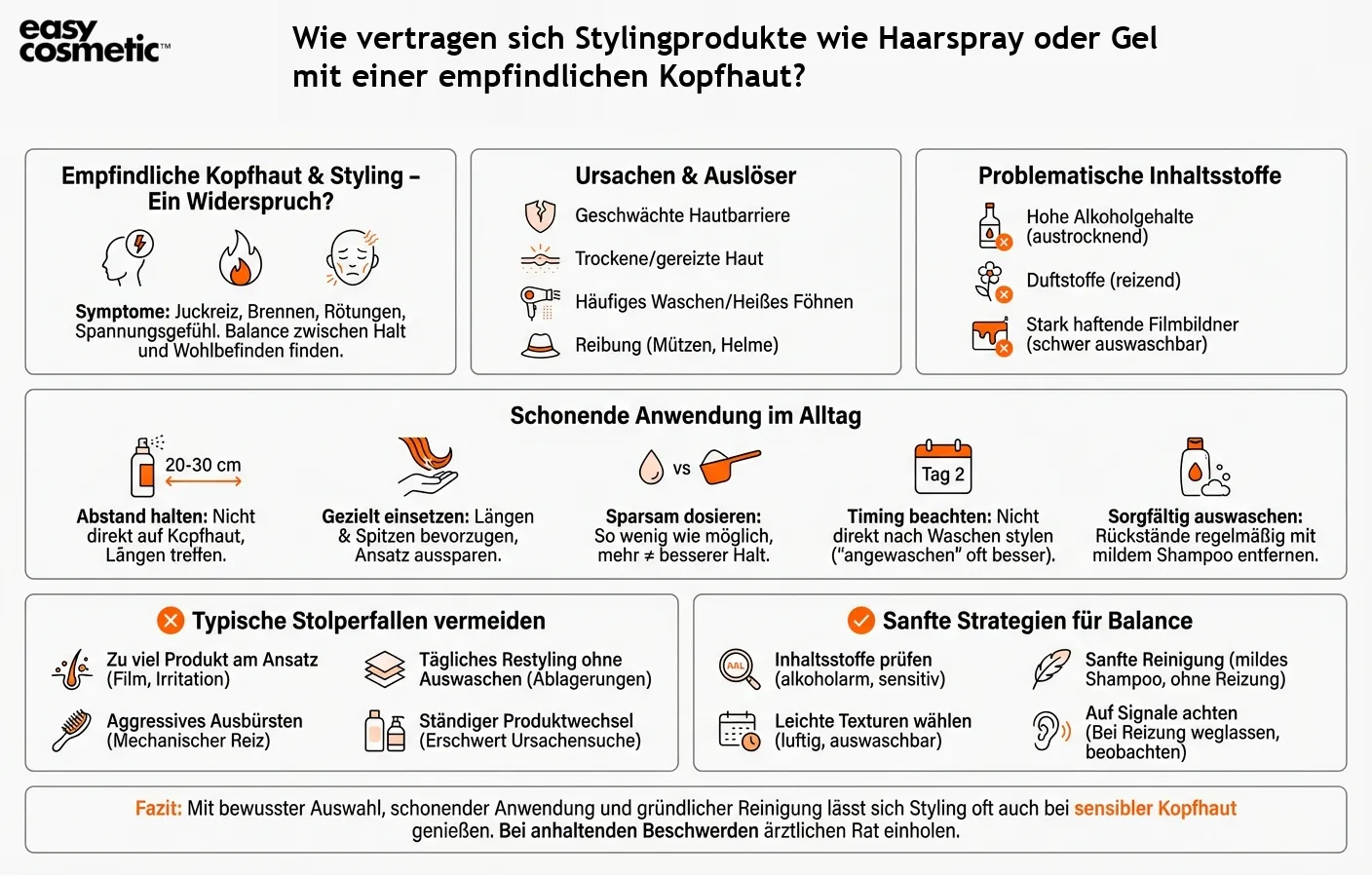 Wie vertragen sich Stylingprodukte wie Haarspray oder Gel mit einer empfindlichen Kopfhaut?