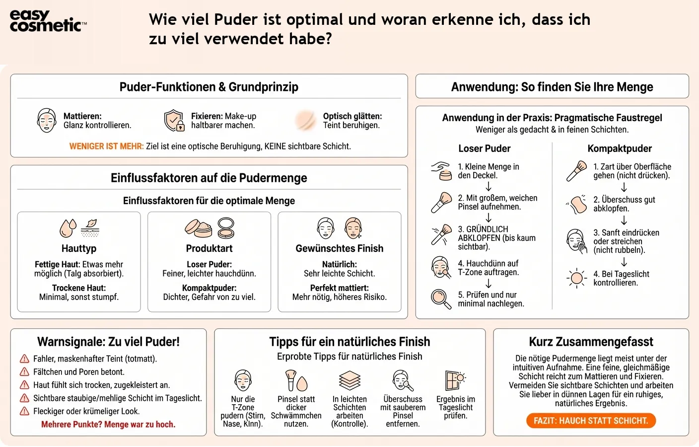 Wie viel Puder ist optimal und woran erkenne ich, dass ich zu viel verwendet habe?