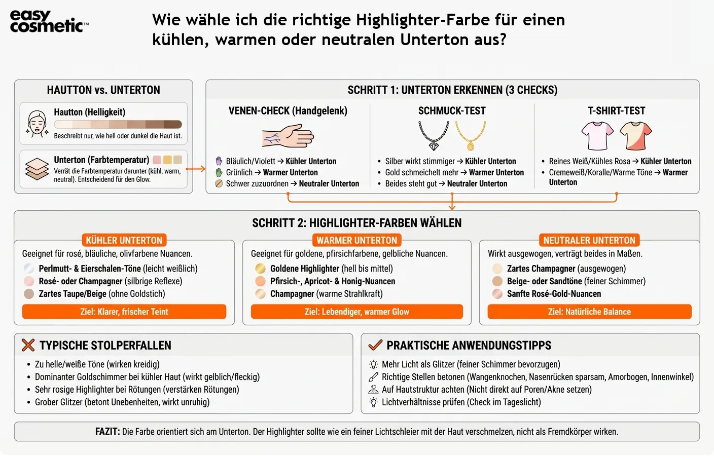 Wie wähle ich die richtige Highlighter-Farbe für einen kühlen, warmen oder neutralen Unterton aus?
