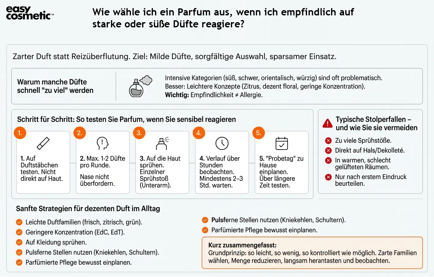 Wie wähle ich ein Parfum aus, wenn ich empfindlich auf starke oder süße Düfte reagiere?