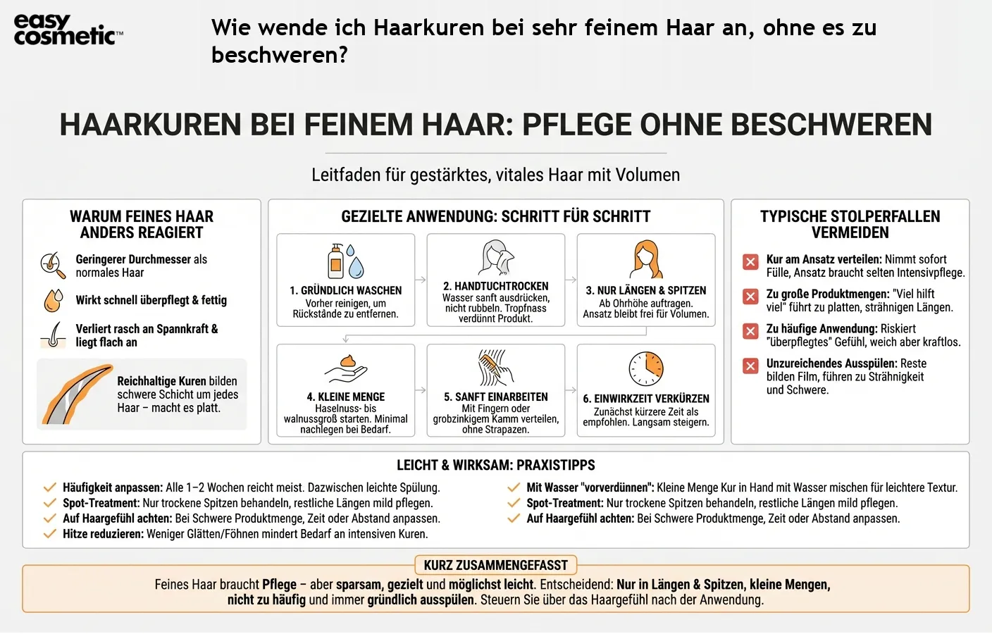 Wie wende ich Haarkuren bei sehr feinem Haar an, ohne es zu beschweren?