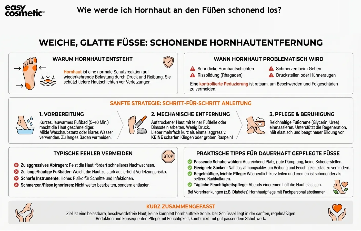 Wie werde ich Hornhaut an den Füßen schonend los?
