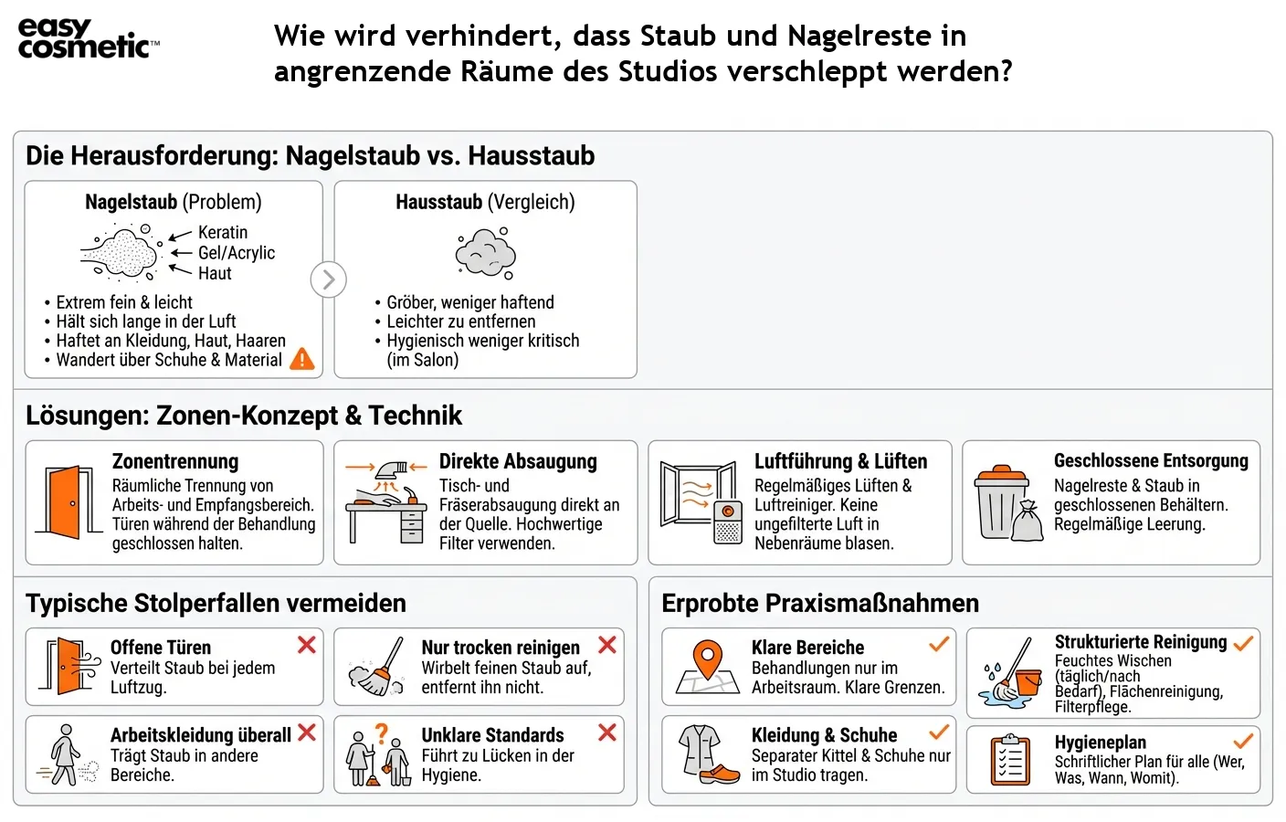 Wie wird verhindert, dass Staub und Nagelreste in angrenzende Räume des Studios verschleppt werden?