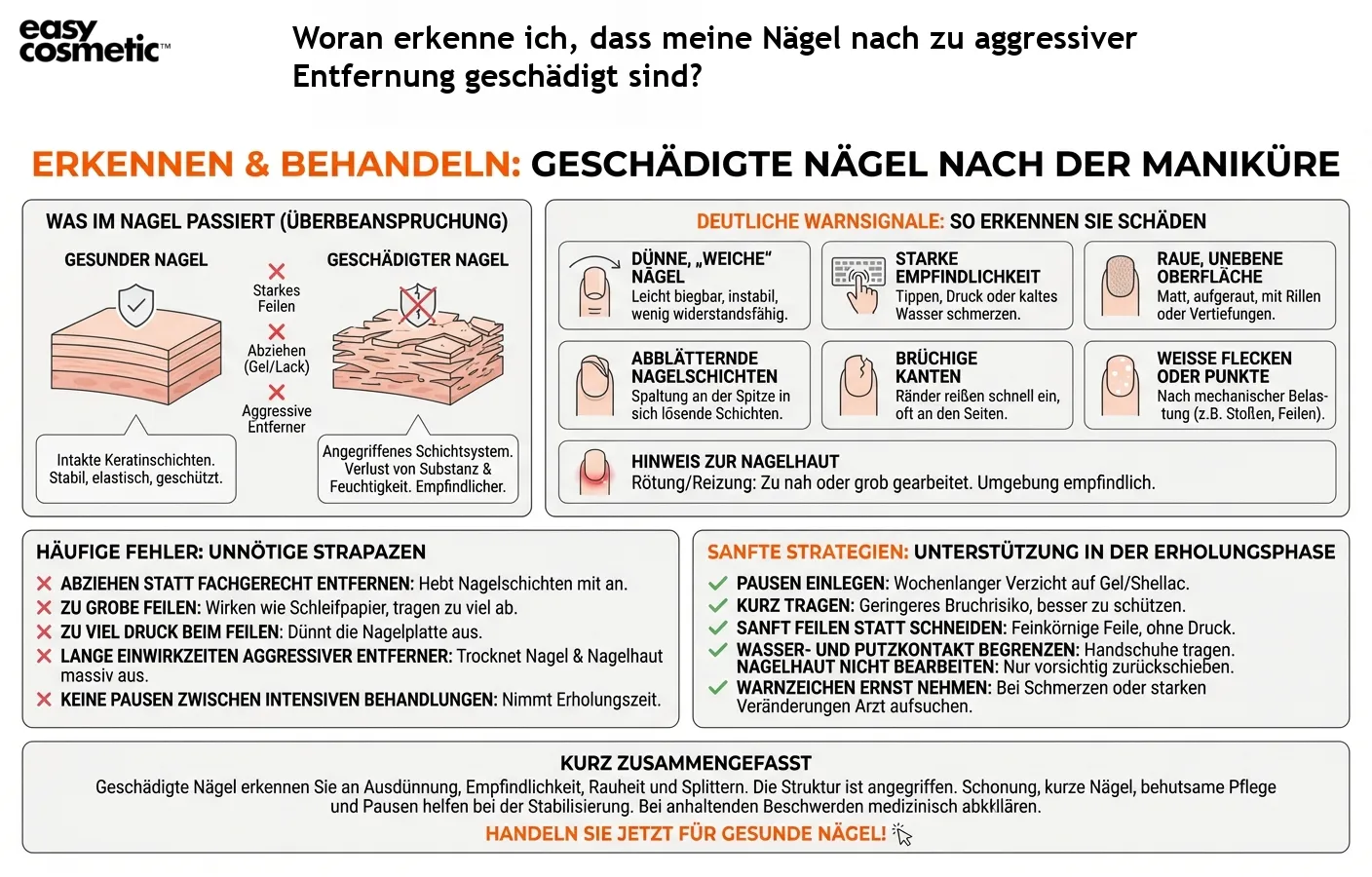 Woran erkenne ich, dass meine Nägel nach zu aggressiver Entfernung geschädigt sind?
