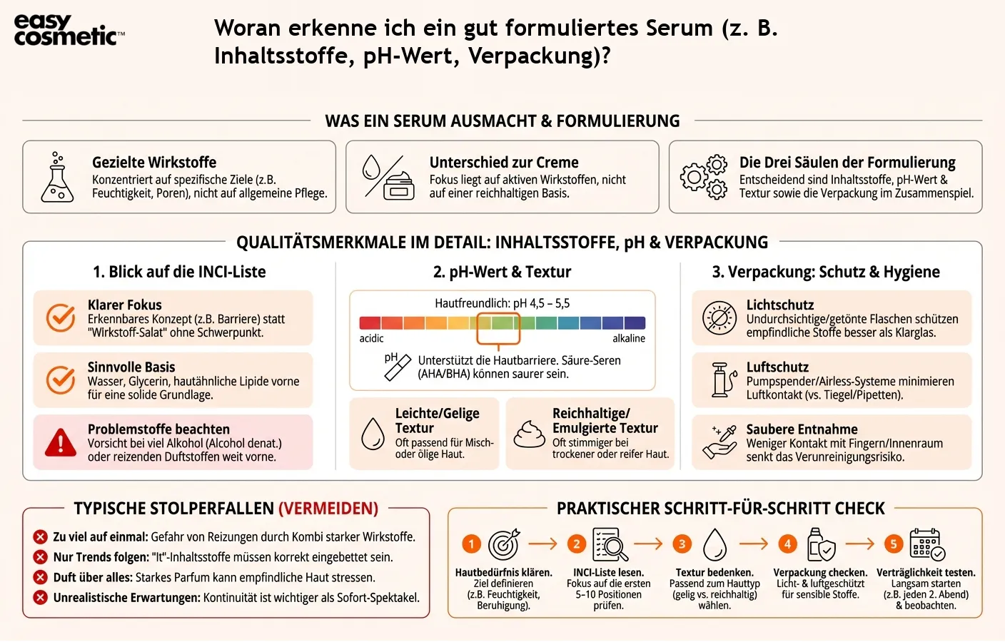 Woran erkenne ich ein gut formuliertes Serum (z. B. Inhaltsstoffe, pH-Wert, Verpackung)?