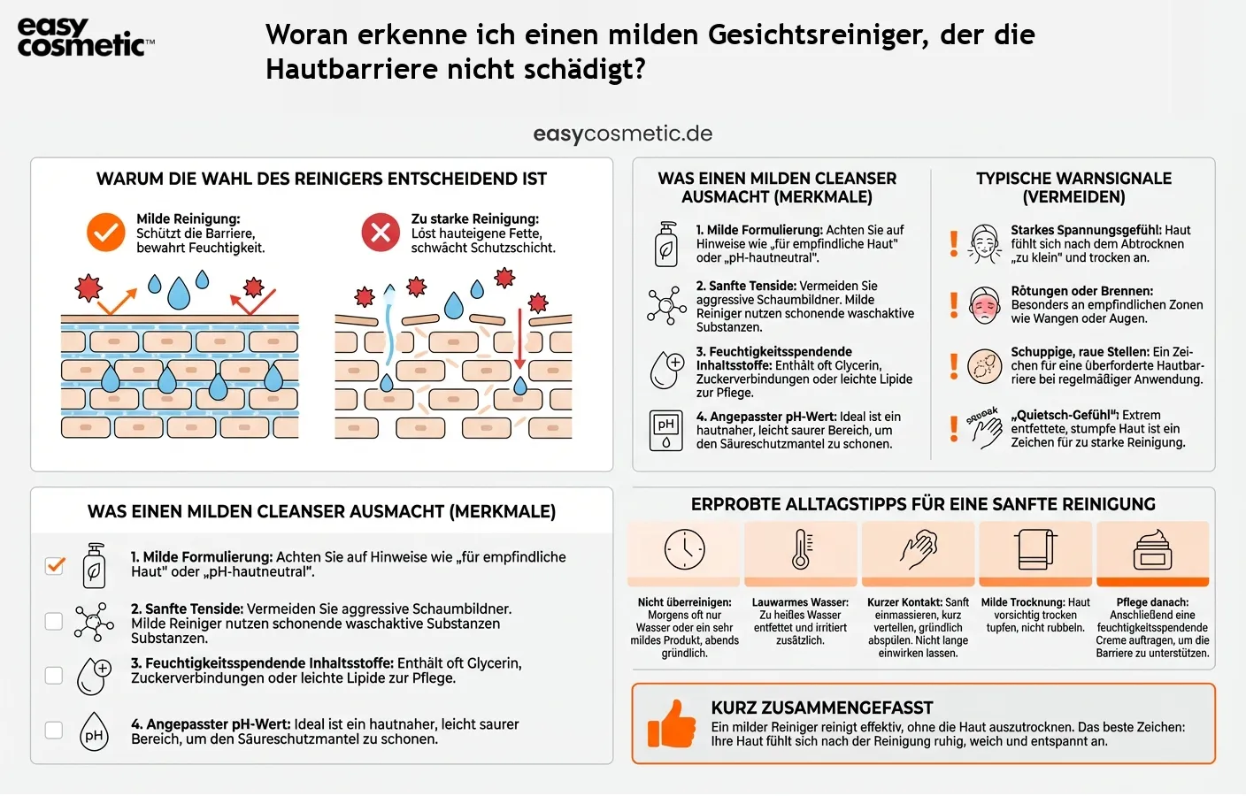 Woran erkenne ich einen milden Gesichtsreiniger, der die Hautbarriere nicht schädigt?