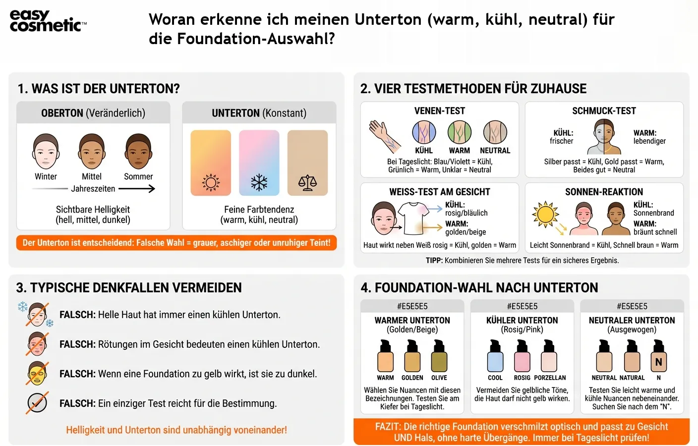 Woran erkenne ich meinen Unterton (warm, kühl, neutral) für die Foundation-Auswahl?