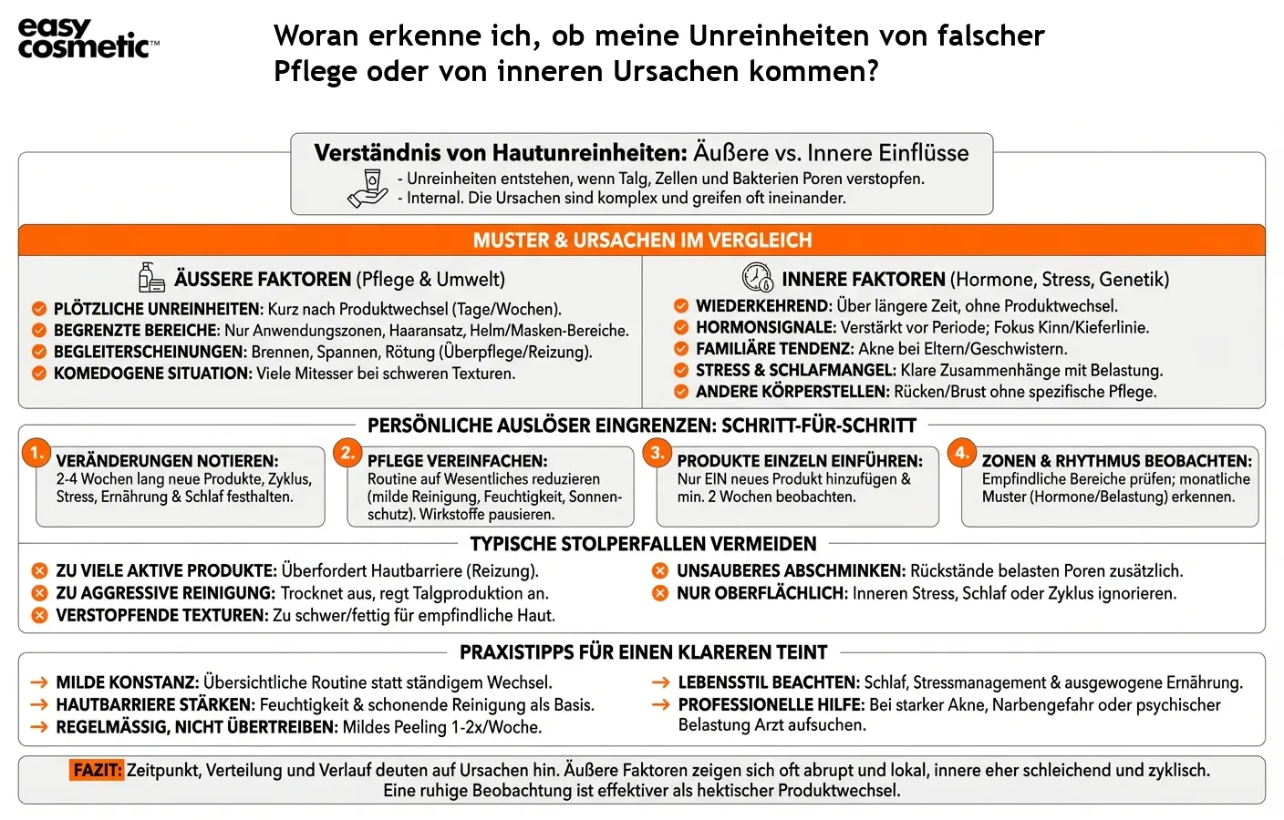Woran erkenne ich, ob meine Unreinheiten von falscher Pflege oder von inneren Ursachen kommen?