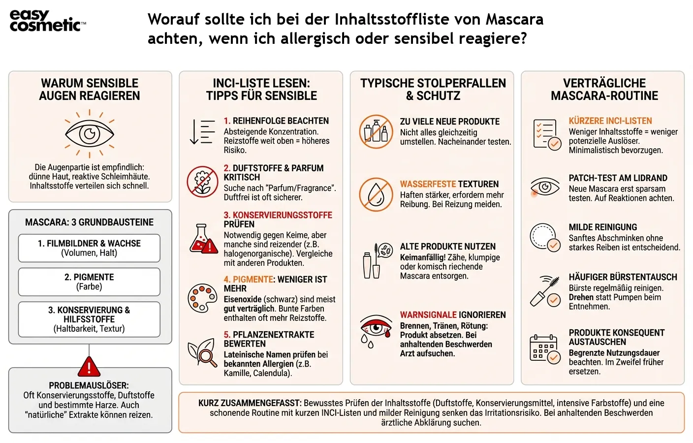 Worauf sollte ich bei der Inhaltsstoffliste von Mascara achten, wenn ich allergisch oder sensibel reagiere?