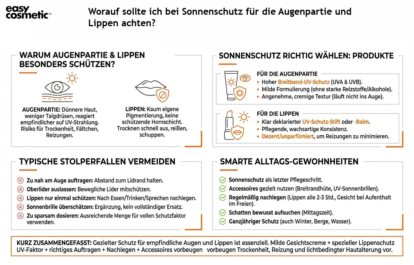 Worauf sollte ich bei Sonnenschutz für die Augenpartie und Lippen achten?