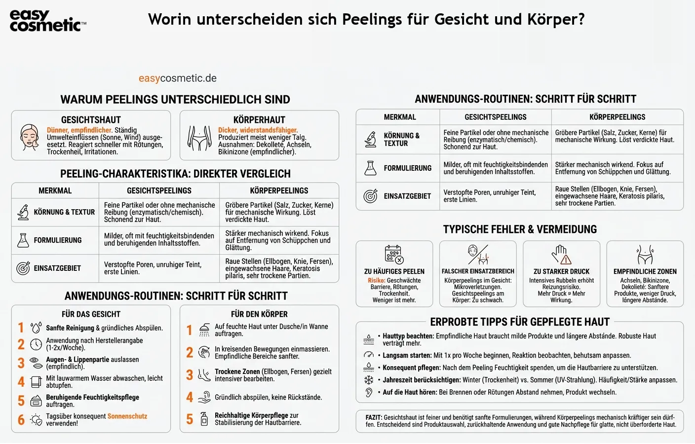 Worin unterscheiden sich Peelings für Gesicht und Körper?