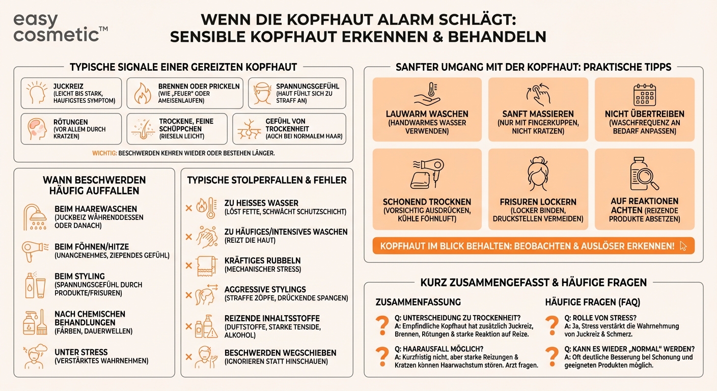 Welche Anzeichen deuten auf eine gereizte oder überempfindliche Kopfhaut hin?