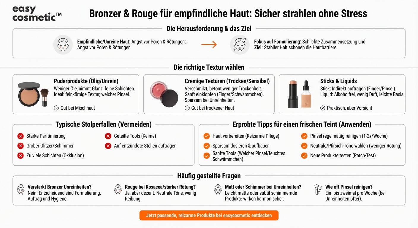 Welche Art von Bronzer und Rouge eignet sich für empfindliche oder zu Unreinheiten neigende Haut?