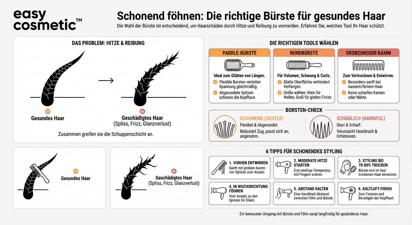Welche Art von Bürste oder Kamm ist beim Föhnen am schonendsten für die Haare?