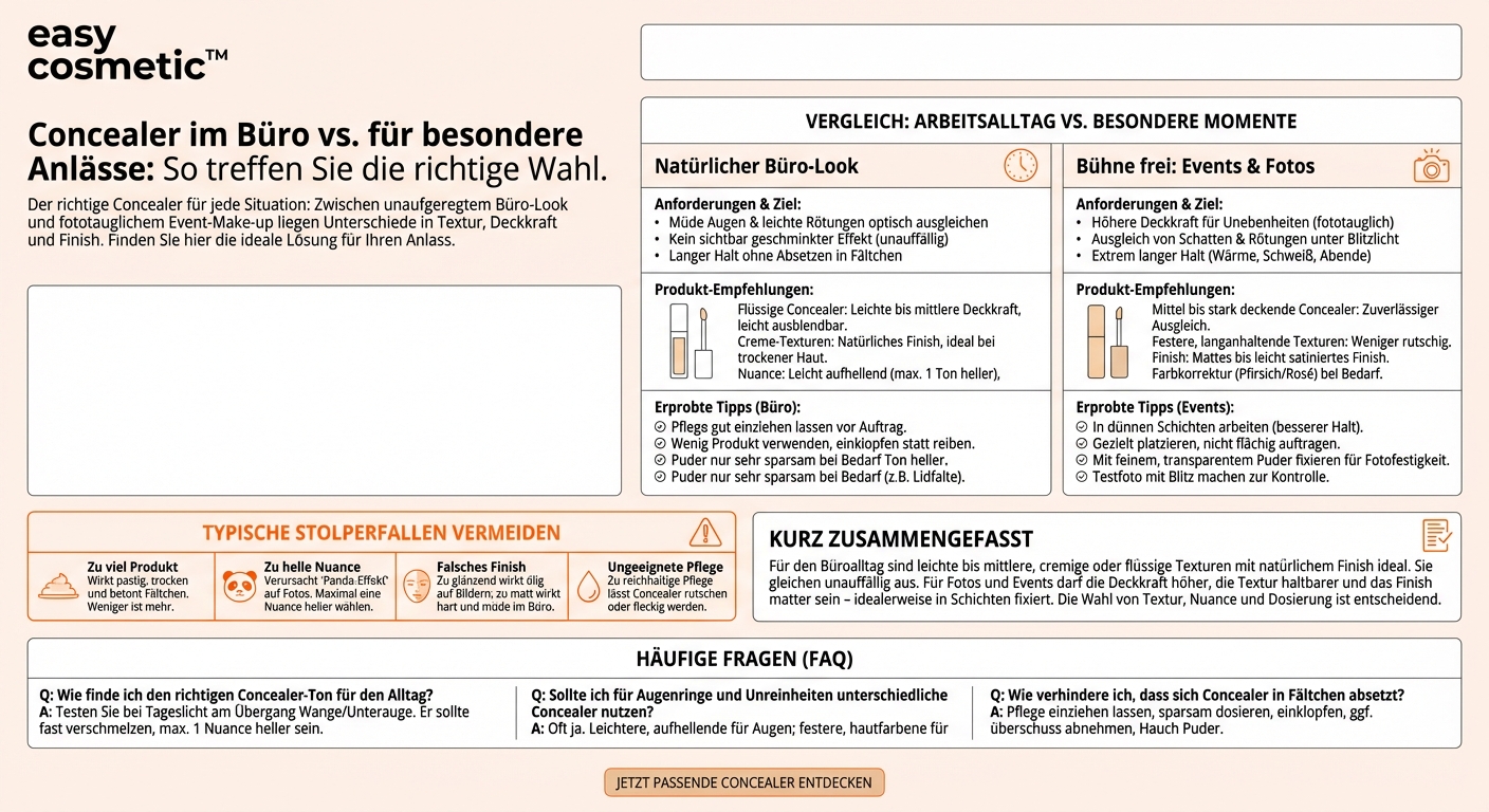 Welche Art von Concealer ist für den Alltag im Büro geeignet und welcher für Fotos oder besondere Anlässe?